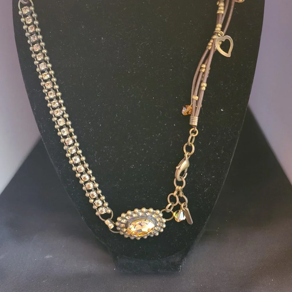 VAN GALZ - Ballchain, Leather & Crystal Wrap, Oval Pendant Necklace - Picture 2 of 14